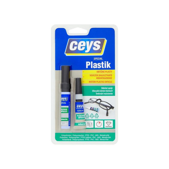 Ceys SPECIAL PLASTIK glue, for difficult plastics, seconds, 3 g + 4 ml Ceys SPECIAL PLASTIK glue, for difficult plastics, seconds, 3 g + 4 ml