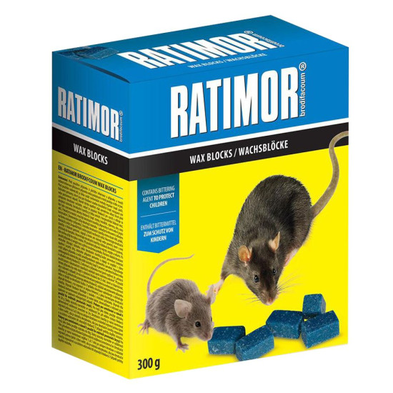 Bait RATIMOR® Brodifacoum vahaplokid, hiirtele ja rottidele, 300 g, parafiiniplokid Bait RATIMOR® Brodifacoum vahaplokid, hiirtele ja rottidele, 300 g, parafiiniplokid
