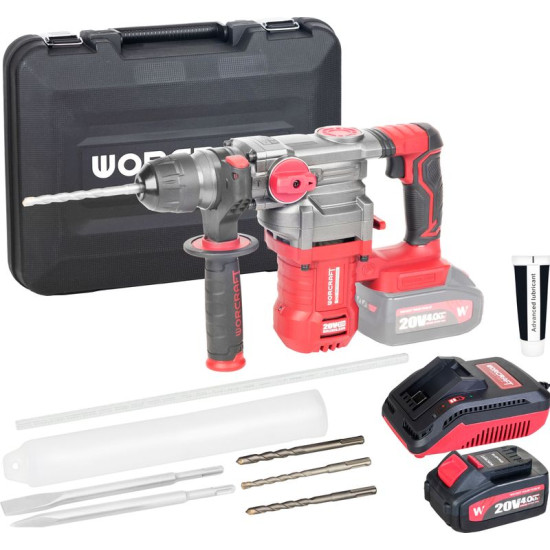 Hammer Worcraft CRH-S20LiBDM, 20 В Li-ion, ShareSYS, SDS+ 4.5J, бесщётка, SET 1x 4.0 Ah аккумулятор, 1x быстрое зарядное устройство
