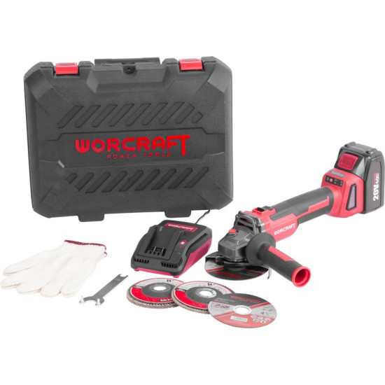 Workcraft CAG-S20LiBH ShareSYS veski, 115 mm, nurk, komplekt, kohver, koos aku ja laadijaga, 20 V, Li-Ion, harjadeta