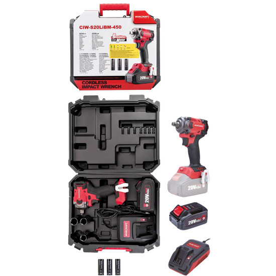 Impact wrench Worcraft CIW-S20LiBM-450 ShareSYS, 20V Li-Ion, impact, 450Nm, 1/2" square, SET 1x 4.0 Impact wrench Worcraft CIW-S20LiBM-450 ShareSYS, 20V Li-Ion, impact, 450Nm, 1/2" square, SET 1x 4.0