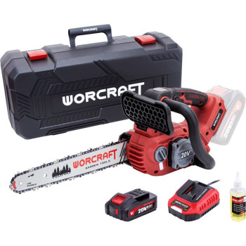 Пила Worcraft CGC-S20LiBAM, безуглеродная, цепная, 20 В литий-ион, масляный бак на 75 мл, цепь 12", SET в футляре