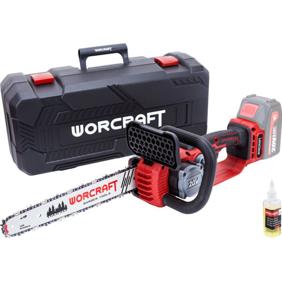 Пила Worcraft CGC-S20LiBD, безуглеродная, цепная, 20V Li-ion, масляный бак на 26 мл, цепь длиной 12"