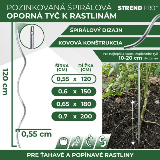 Varras GS1 1200/5,5 mm, spiraal, traat, Zn, tugitaimed ja tomatid Varras GS1 1200/5,5 mm, spiraal, traat, Zn, tugitaimed ja tomatid