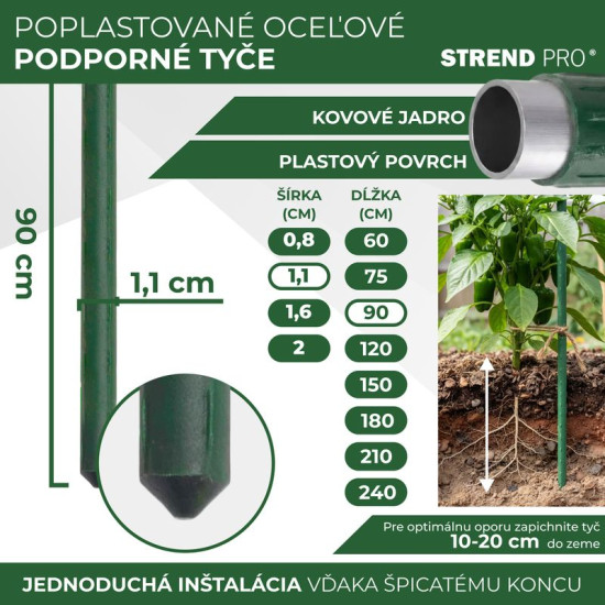 Garden pole 11/0900mm, PVC coated