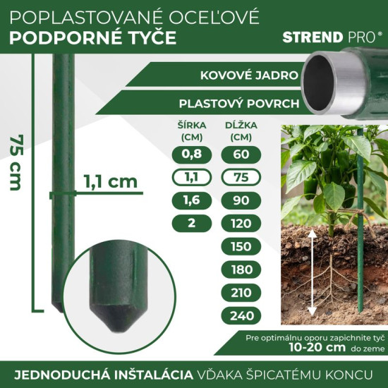 Garden pole 11/0750mm, PVC coated