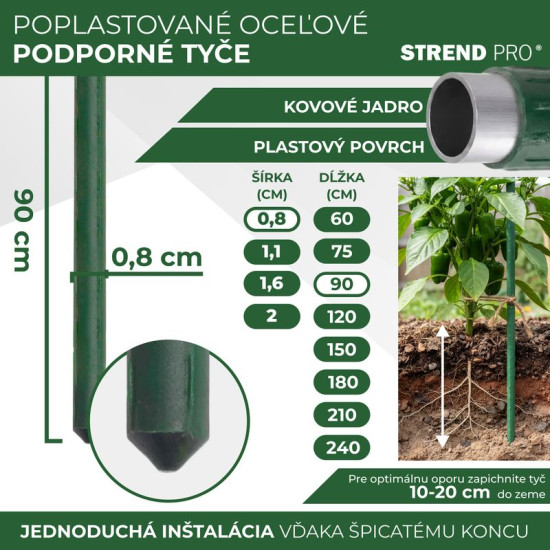 Garden pole 08/0900mm, PVC coated
