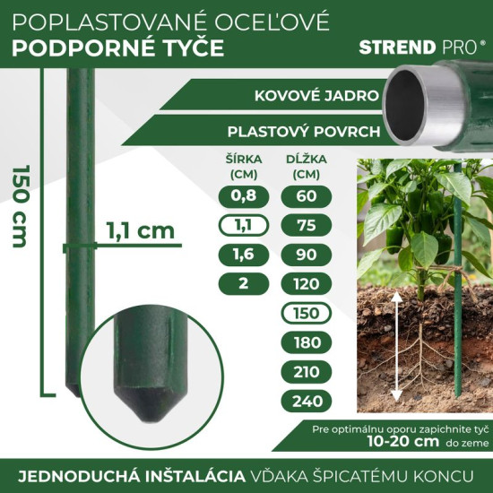 Garden pole 11/1500mm, PVC coated
