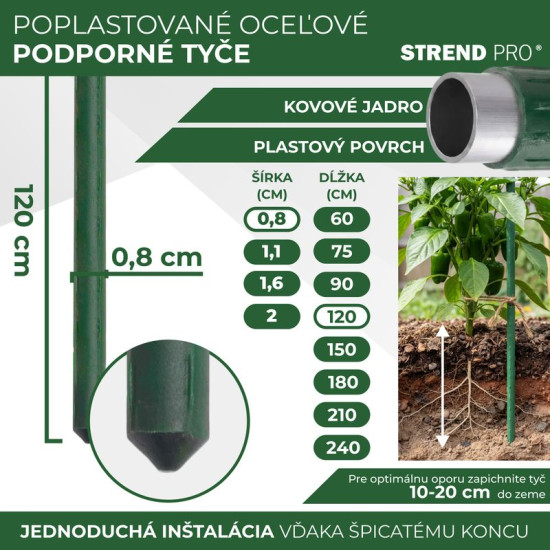 Garden pole 08/1200mm, PVC coated