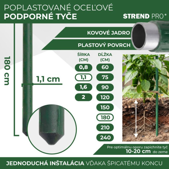 Garden pole 11/1800mm, PVC coated