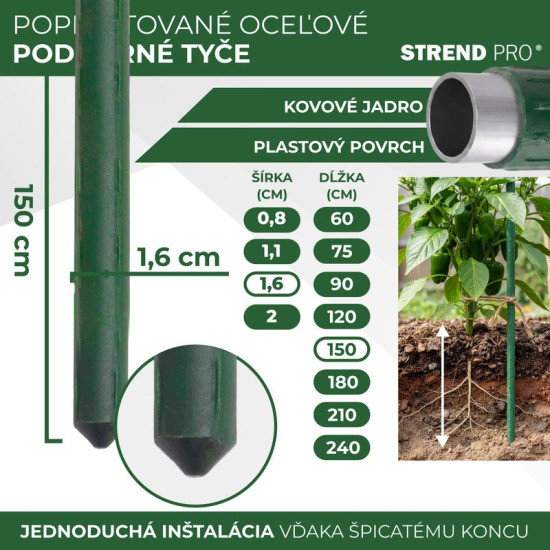 Garden pole 16/1500mm, PVC coated
