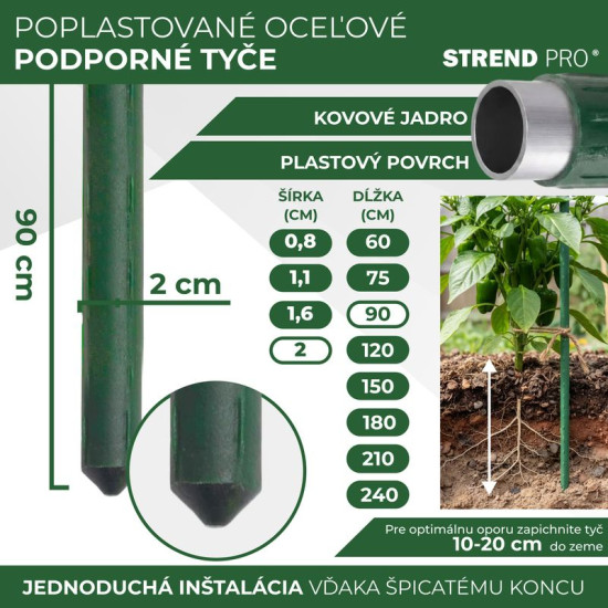 Опора для растений 20/0900мм, с PVC покрытием