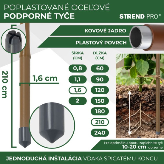 Plant stick Garden 16/2100 mm, steel/plastic, brown