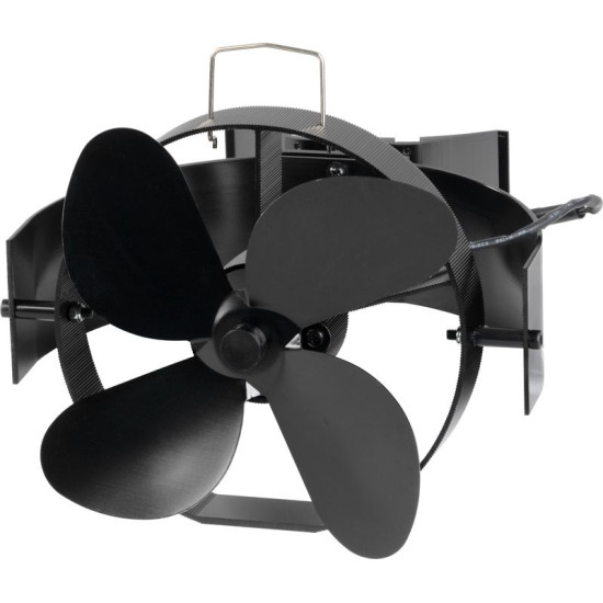 Strend Pro fan, fireplace, with flue holder and magnet, heat-driven, 4-blade, black