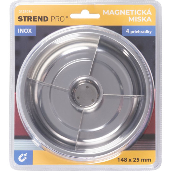 Strend Pro чаша, контейнер, для винтов, магнитный, 4 отделения, нержавеющая сталь, 148x25 мм