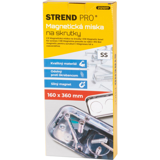 Strend Pro bowl, container, for screws, magnetic, rectangular, stainless steel, 160x360 mm Strend Pro bowl, container, for screws, magnetic, rectangular, stainless steel, 160x360 mm