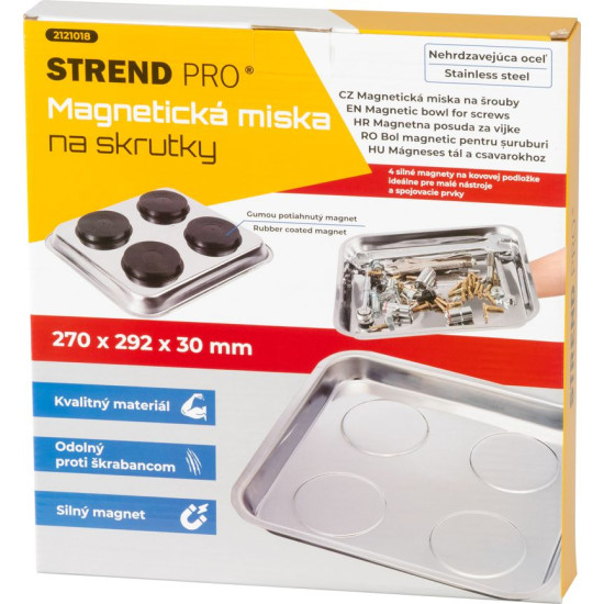 Strend Pro чаша, контейнер, для винтов, магнитная, квадратная, нержавеющая сталь, 270x292 мм