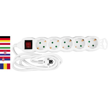 Cable GERMAN socket Strend Pro GER DG-805BK 1,5 m, 5 sockets, HUN, ROM, SRB, CRO + switch
