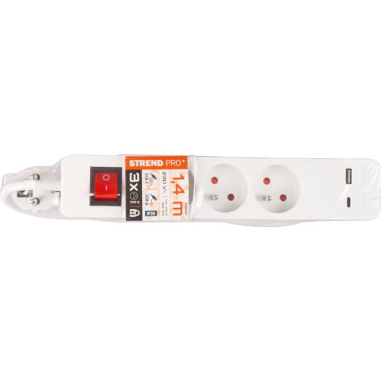 Cable Strend Pro LG-FB603K, L-1.4 m, extension, 3x socket + switch, USB Cable Strend Pro LG-FB603K, L-1.4 m, extension, 3x socket + switch, USB
