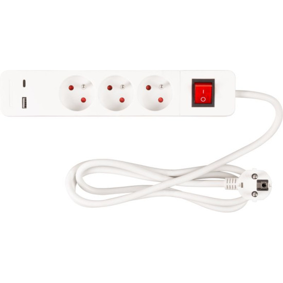 Cable Strend Pro LG-FB603K, L-1.4 m, extension, 3x socket + switch, USB Cable Strend Pro LG-FB603K, L-1.4 m, extension, 3x socket + switch, USB