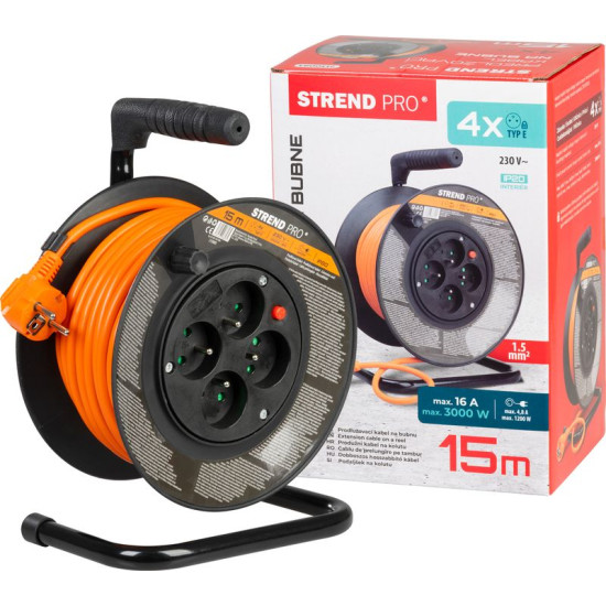 Strend Pro DG-FB04 extension cable, L-15 m, on drum, cross-section 1.5 mm2