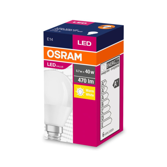 Pirn OSRAM® LED FR 040 (ean7898) mitte hämar, 5,7 W/827 E14 2700K Väärtus CLASSIC P