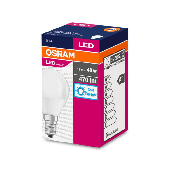 Bulb OSRAM® LED FR 040 (ean7630) non-dim, 5,7W/865 E14 6500K Value CLASSIC P Bulb OSRAM® LED FR 040 (ean7630) non-dim, 5,7W/865 E14 6500K Value CLASSIC P