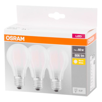 Bulb OSRAM® LED FIL Star CLASS A E27 060, 7W/827 2700K non-dim MULTIPACK pack. 3 pcs, clear, ean9290