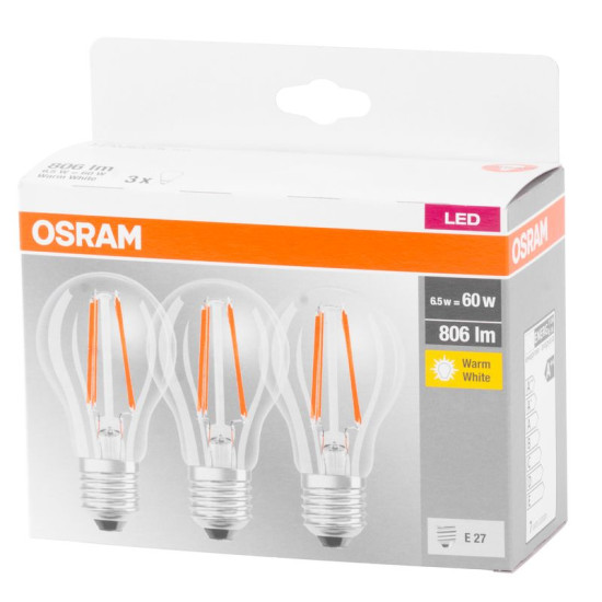 Pirn OSRAM® BASIC LED FR 60 (ean9351) hämardamata 7W/827 E27 2700K MULTIPACK, Star CLASSIC A Pirn OSRAM® BASIC LED FR 60 (ean9351) hämardamata 7W/827 E27 2700K MULTIPACK, Star CLASSIC A