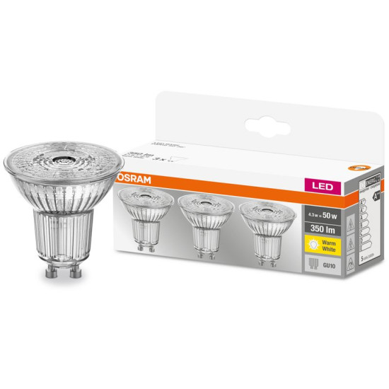 Light bulb OSRAM® LED GU10 50 (ean8392) 36° 4,3W/840 4000K MULTIPACK pack 3 pcs, glass, Star CLASSIC Light bulb OSRAM® LED GU10 50 (ean8392) 36° 4,3W/840 4000K MULTIPACK pack 3 pcs, glass, Star CLASSIC