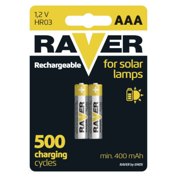 Battery RAVER SOLAR HR03, rechargeable battery, 400 mAh, pack. 2 pcs, AAA pencil
