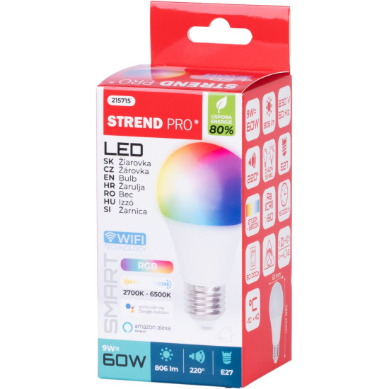 Strend Pro nutipirn, wifi, RGB värvimuutja, 9 W, E27 Strend Pro nutipirn, wifi, RGB värvimuutja, 9 W, E27