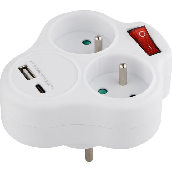 Strend Pro розетка, белый, 2x 16 А, USB A+C, выключатель Strend Pro розетка, белый, 2x 16 А, USB A+C, выключатель