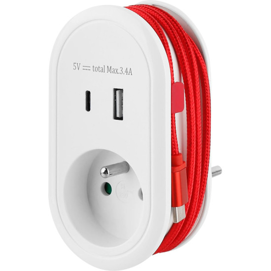 Розетка Strend Pro, USB A+C, с кабелем USB C Розетка Strend Pro, USB A+C, с кабелем USB C