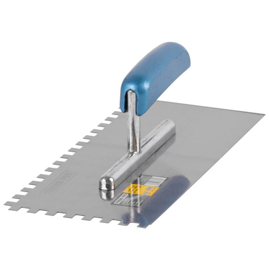 Dented steel trowel 280x130 mm Strend Pro, teeth 8, wooden handle, polished