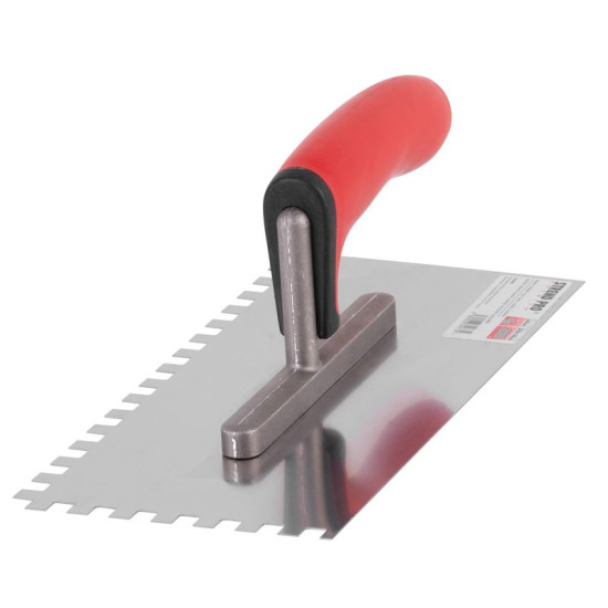 Dented stainless trowel 270x130x0,7mm Strend Pro Premium, teeth 10x10, soft handle Dented stainless trowel 270x130x0,7mm Strend Pro Premium, teeth 10x10, soft handle