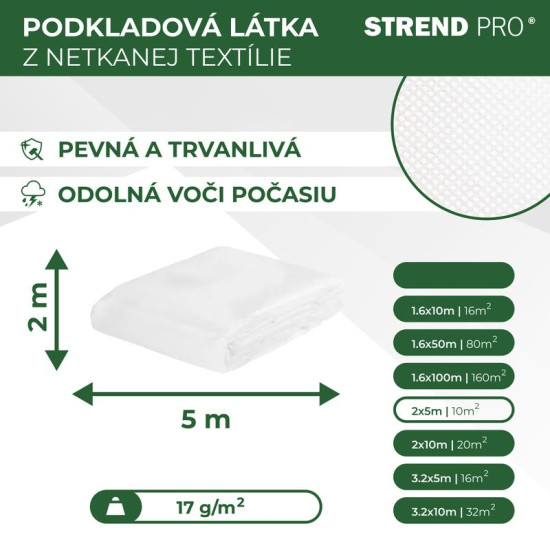 Nonwoven fabric 2,0x05m 17g/m2, white. Nonwoven fabric 2,0x05m 17g/m2, white.