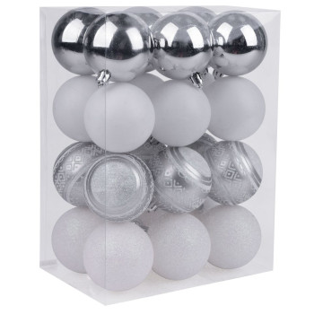 Ball MagicHome, 24 pcs, 6 cm, white - silver, for Christmas tree
