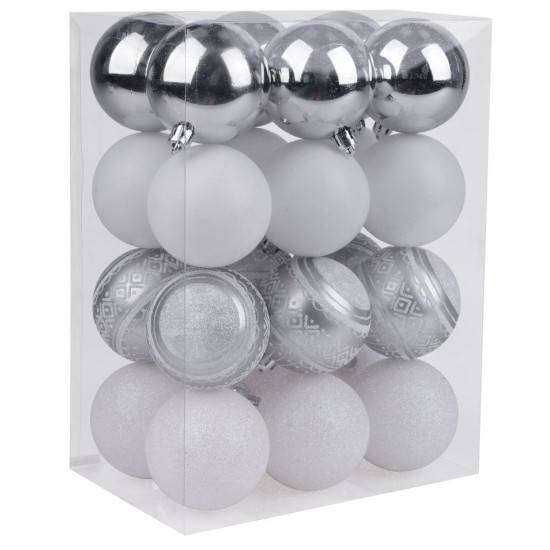 Ball MagicHome, 24 pcs, 6 cm, white - silver, for Christmas tree Ball MagicHome, 24 pcs, 6 cm, white - silver, for Christmas tree