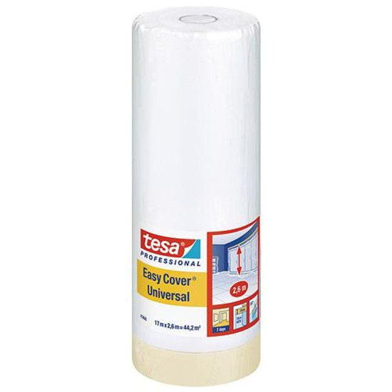Kattekile tesa® Pro Easy Cover® Universal, 2600 mm, L-17 m, maalri, kleeplindiga, läbipaistev, põrandakate Kattekile tesa® Pro Easy Cover® Universal, 2600 mm, L-17 m, maalri, kleeplindiga, läbipaistev, põrandakate