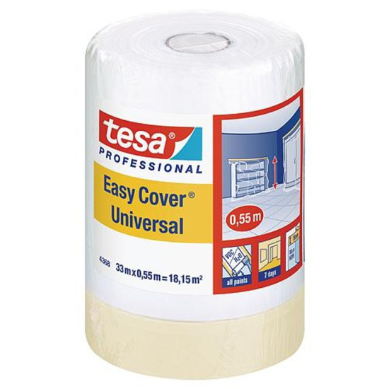 Малярная пленка tesа® рro Eаsy сover® Universаl, с лентой, 550 мм, L-33 м, прозрачная