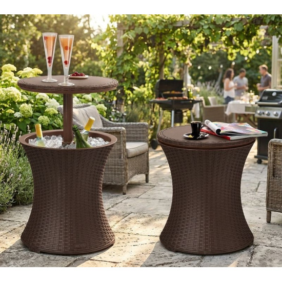 Multifunktsionaalne aialaud, ümmargune, Keter® COOL BAR RATTAN, pruun, 490x490x570/820 mm Multifunktsionaalne aialaud, ümmargune, Keter® COOL BAR RATTAN, pruun, 490x490x570/820 mm