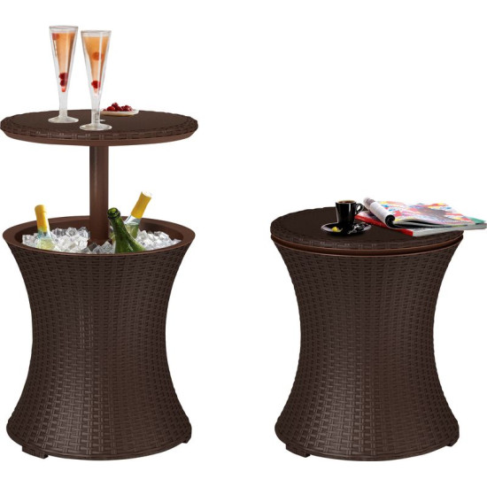 Multifunktsionaalne aialaud, ümmargune, Keter® COOL BAR RATTAN, pruun, 490x490x570/820 mm Multifunktsionaalne aialaud, ümmargune, Keter® COOL BAR RATTAN, pruun, 490x490x570/820 mm