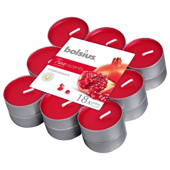 Свечи Bolsius Tealight True Scents, чайные, ароматические, гранат, упаковка. 18 шт Свечи Bolsius Tealight True Scents, чайные, ароматические, гранат, упаковка. 18 шт