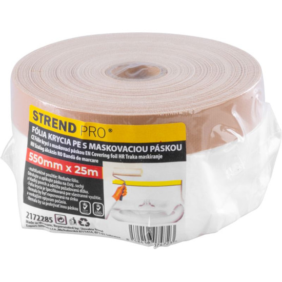 Covering film Strend Pro, 550 mm, L-25 m, PE, with fabric adhesive tape, covering, for the floor