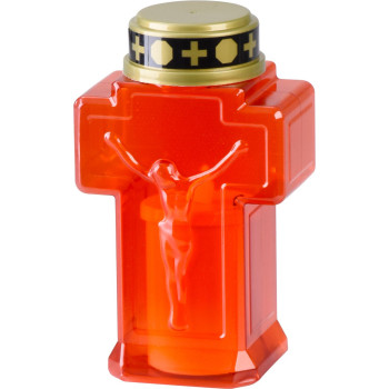 Candle MagicHome, cross, LED, for the grave, red, 2xAA, 15.3x6.8 cm, (part of the package 2xAA)