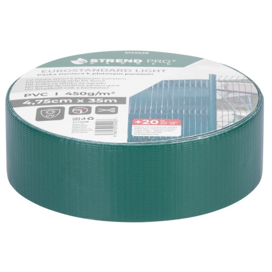 Tape Strend Pro EUROSTANDARD LIGHT, 47,5 mm, L-35 m, varjutus, roheline, kate, aiapaneelidele, 20 klambriga, 450g/m2, PVC, RAL6005 Tape Strend Pro EUROSTANDARD LIGHT, 47,5 mm, L-35 m, varjutus, roheline, kate, aiapaneelidele, 20 klambriga, 450g/m2, PVC, RAL6005