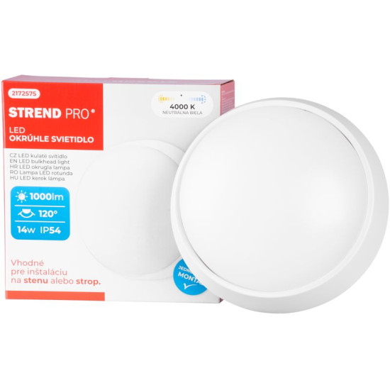Светильник Strend Pro, SMD LED 2835, 1000 лм, для потолка и стены, круглый, IP54