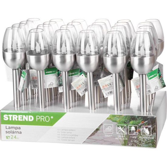 Strend Pro küünlalamp, päikeseenergia, 1x LED, roostevaba teras, 6x28 cm