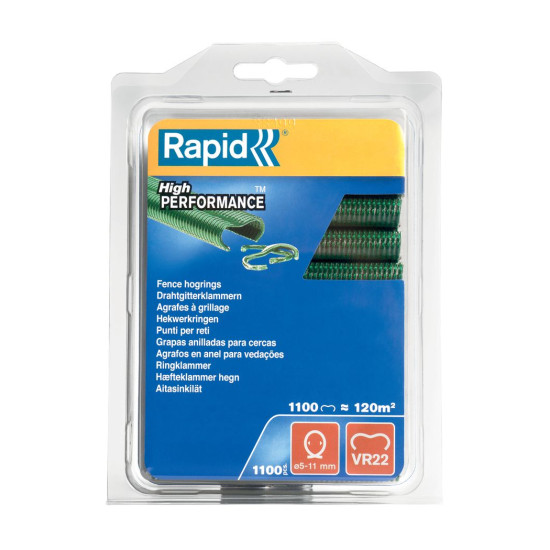 Klambrid RAPID VR22, PVC roheline, klambrid tangidele RAPID FP222 ja FP20, traadile 5-11 mm, pak. 1100 tk Klambrid RAPID VR22, PVC roheline, klambrid tangidele RAPID FP222 ja FP20, traadile 5-11 mm, pak. 1100 tk
